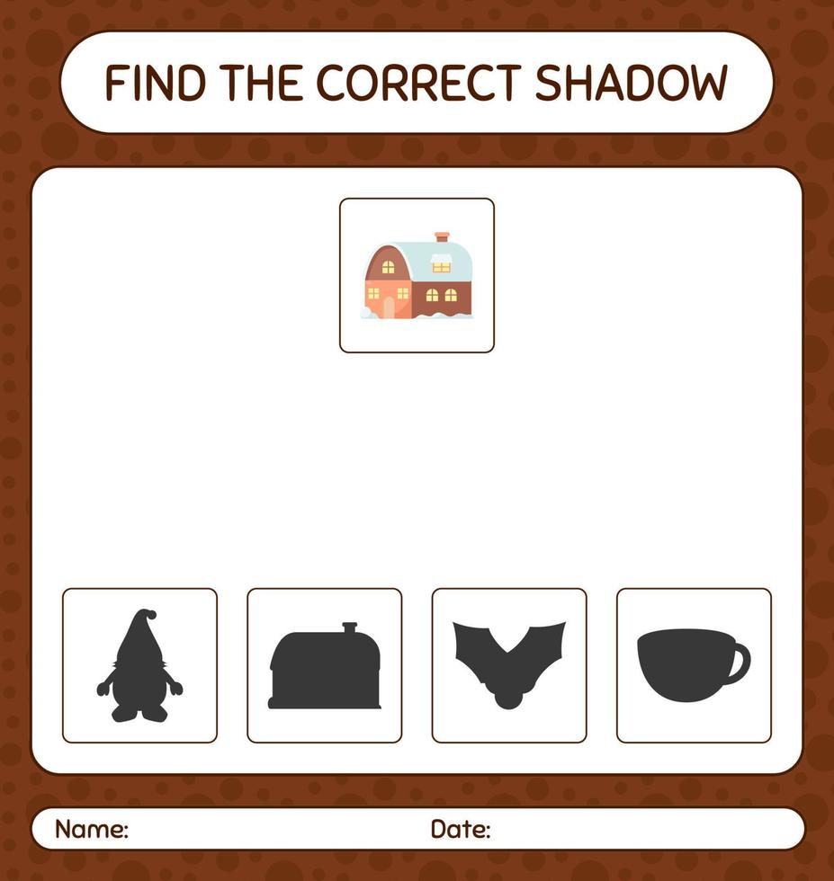 encontre o jogo de sombras correto com a casa. planilha para crianças pré-escolares, folha de atividades para crianças vetor