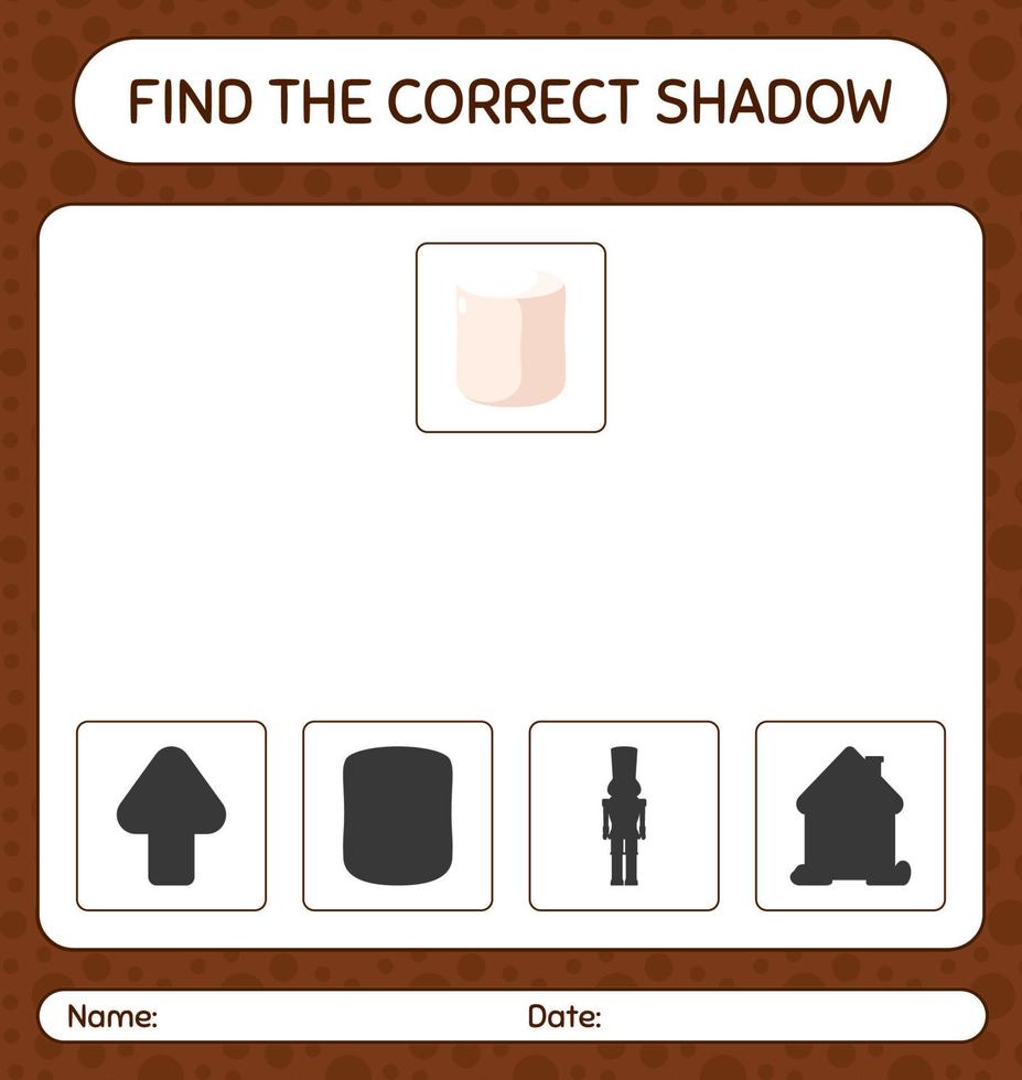 encontre o jogo de sombras correto com marshmallow. planilha para crianças pré-escolares, folha de atividades para crianças vetor