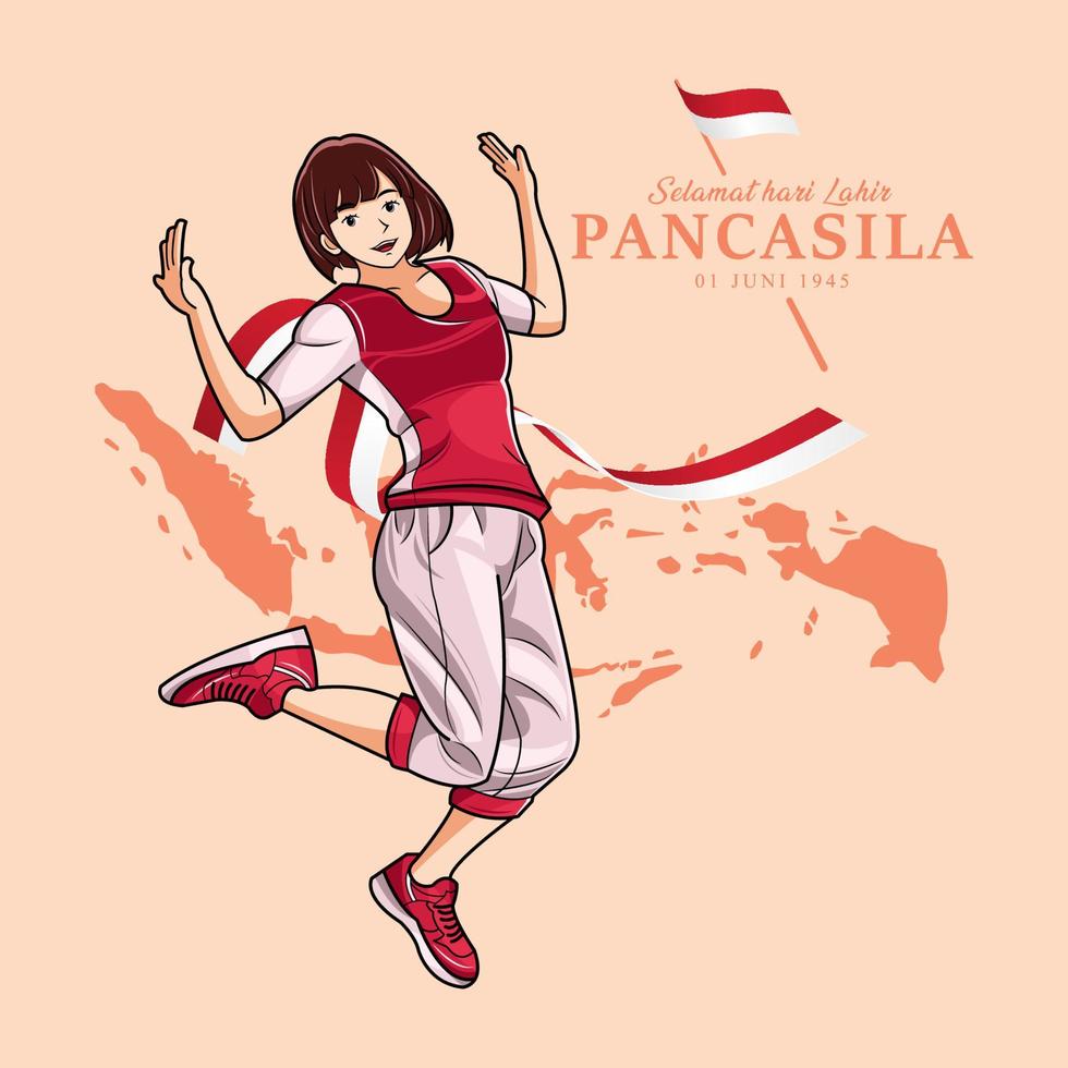 dia de pancasila. jovem está pulando alegremente ilustração vetorial download grátis vetor