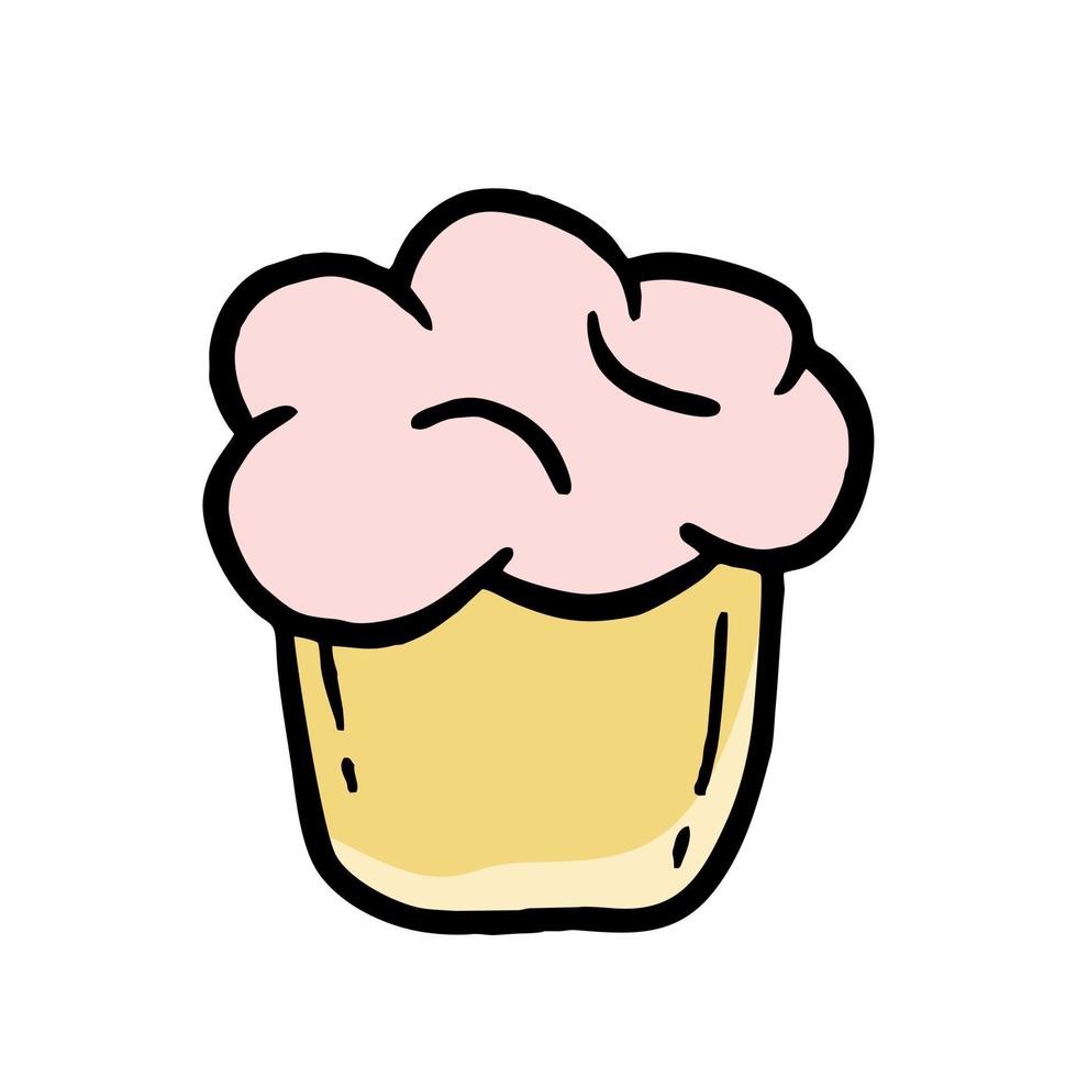 vetor de esboço de doodle de elemento de padaria desenhados à mão de cupcake. para menus de café e padaria