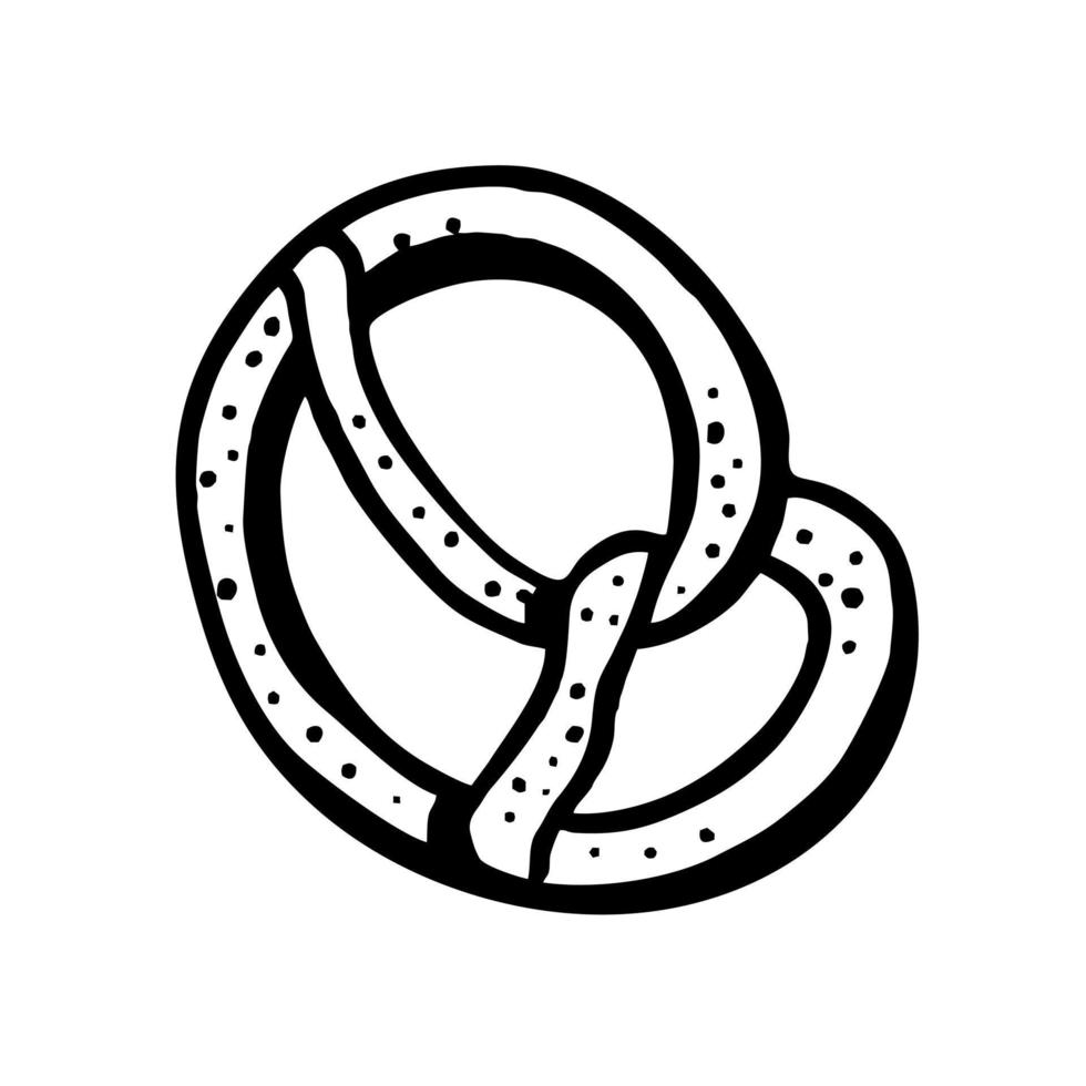 pretzel é um vetor de elemento de padaria desenhado à mão no estilo de um esboço de doodle. para menus de café e padaria