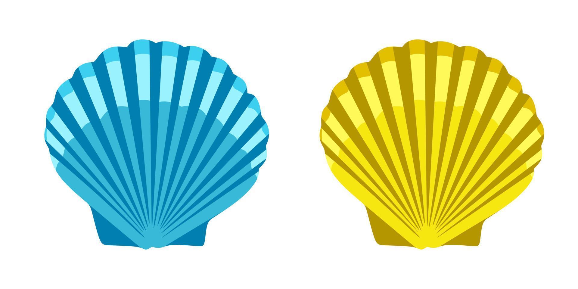 concha do mar concha molusco ilustração vetorial azul e amarelo isolado no fundo branco vetor