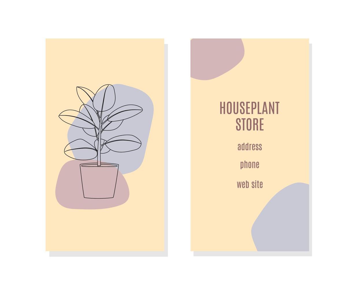 cartão de negócios da loja de plantas de casa, panfleto. florarium, jardim doméstico, estufa, jardinagem e conceito de planta em vaso vetor