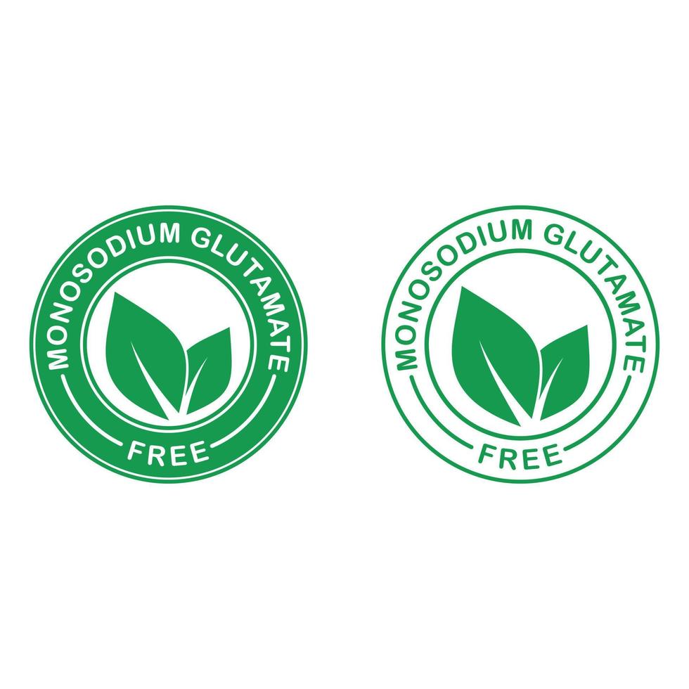 modelo de logotipo sem glutamato. não contém selo de embalagem de alimentos de glutamato monossódico msg, rótulo de folha verde vetor