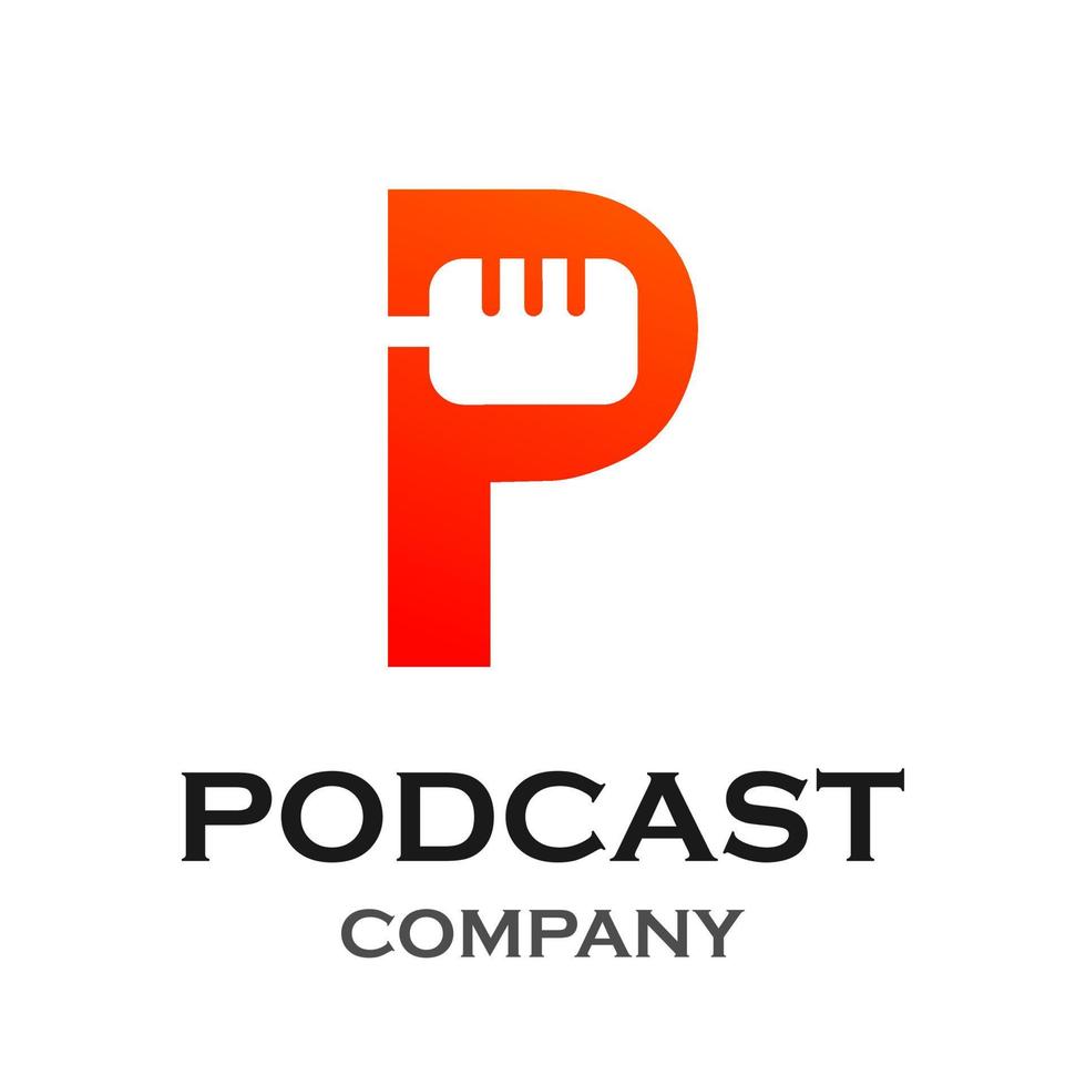 letra p com ilustração de modelo de logotipo de podcast. adequado para podcasting, internet, marca, musical, digital, entretenimento, estúdio etc vetor