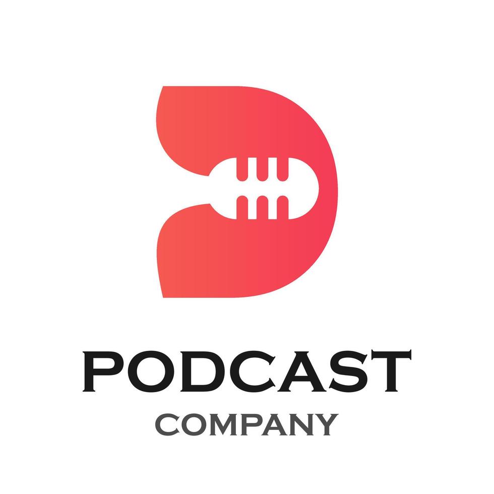 letra d com ilustração de modelo de logotipo de podcast. adequado para podcasting, internet, marca, musical, digital, entretenimento, estúdio etc vetor