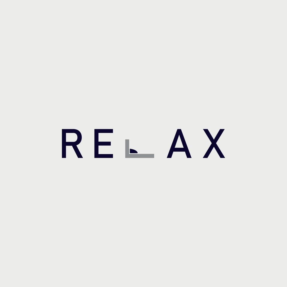 logotipo de tipografia com as palavras relax e a letra l se assemelha a uma cama vetor