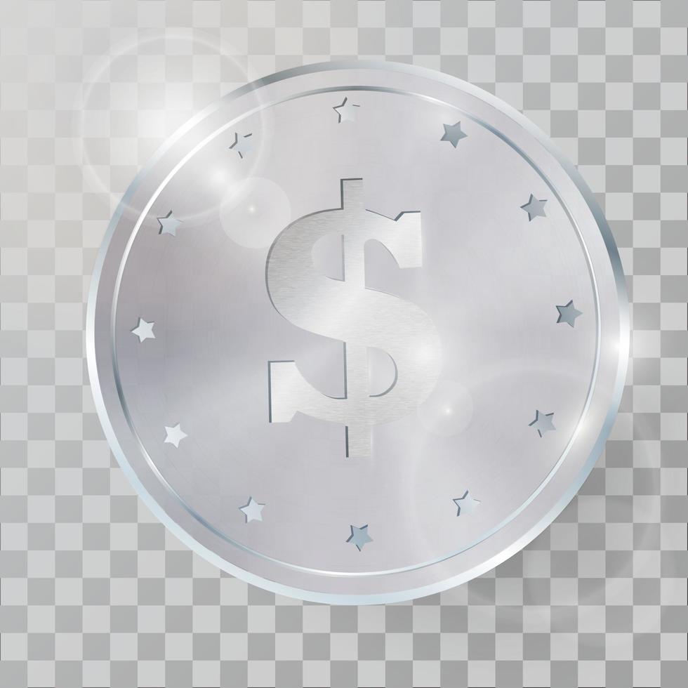ilustração em vetor realista moeda de prata 3d.