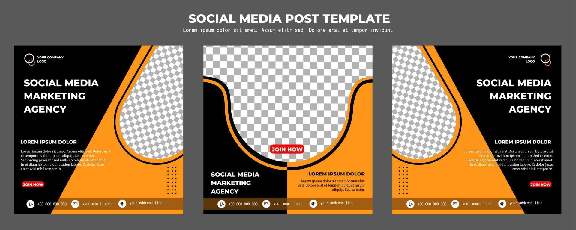 modelo de postagem de mídia social de vetor amarelo e preto, ilustração e texto de arte vetorial, design simples e elegante em cores
