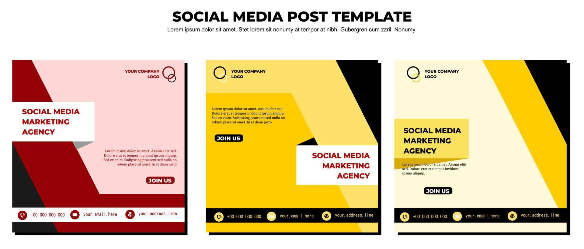 modelo de postagem de mídia social de vetor preto amarelo vermelho, ilustração e texto de arte vetorial, design simples e elegante em cores