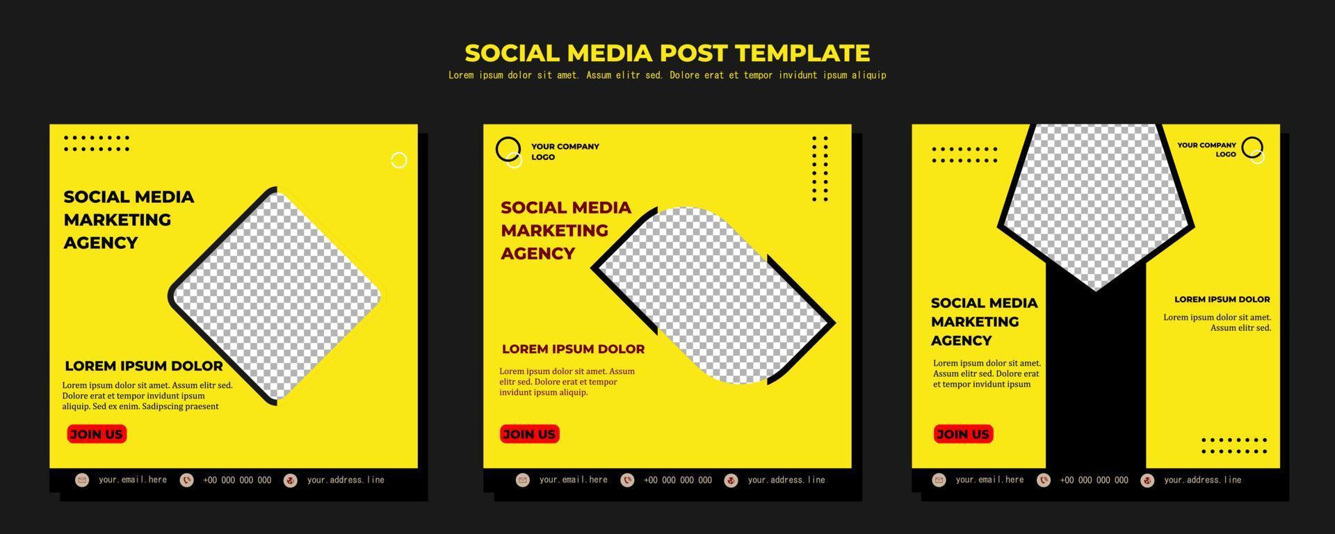 modelo de postagem de mídia social vetorial amarelo e preto, ilustração e texto de arte vetorial, design simples e elegante vetor