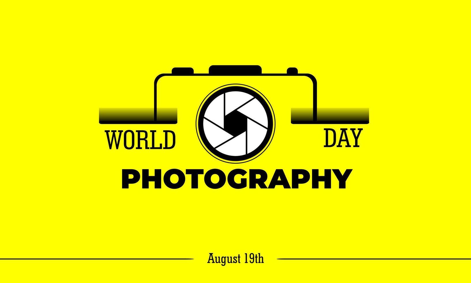 dia mundial da fotografia design de vetor amarelo, ilustração vetorial e texto
