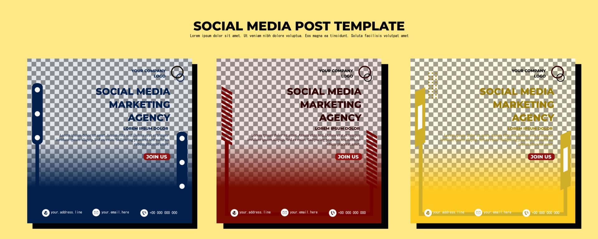 modelo de postagem de mídia social de vetor azul vermelho amarelo, ilustração de arte vetorial e design simples de texto