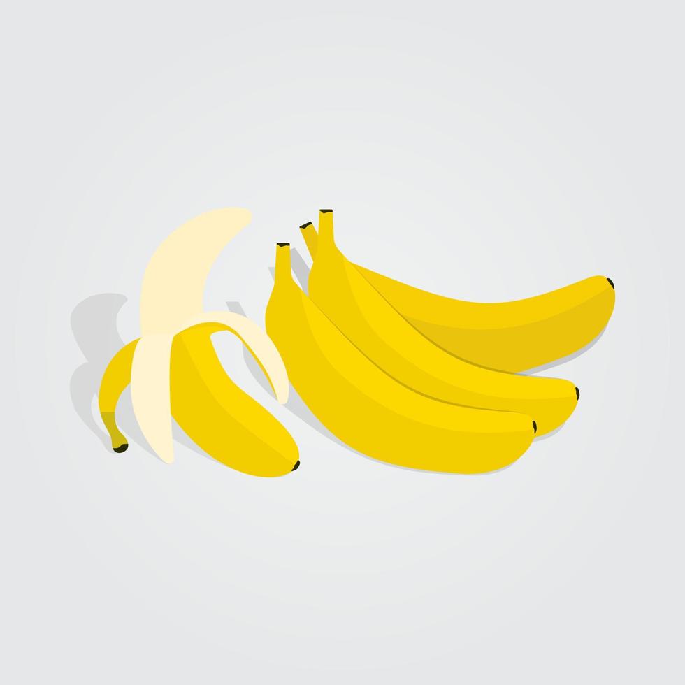 bananas descascadas com ilustração de cacho de bananas em fundo isolado vetor