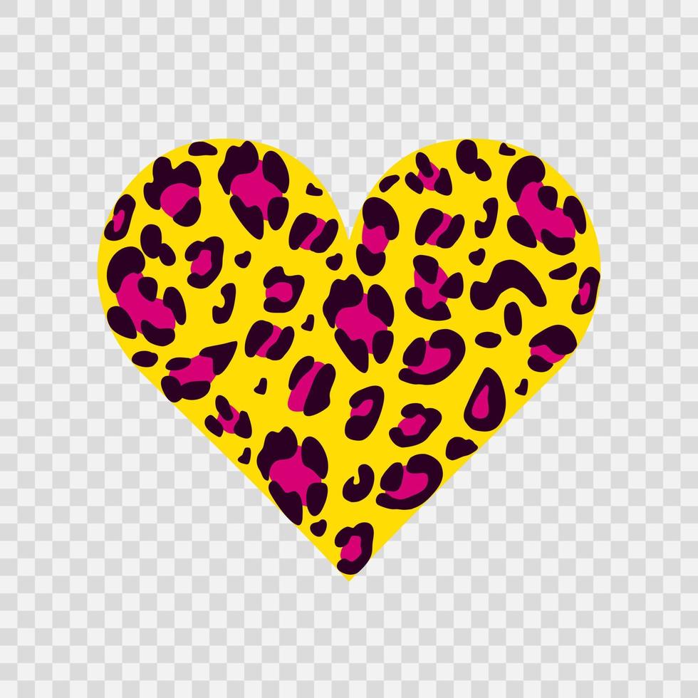 coração de leopardo é amarelo, rosa e preto. Adequado para impressão em roupas. um símbolo de amor. ilustração vetorial desenhada à mão em um fundo transparente vetor