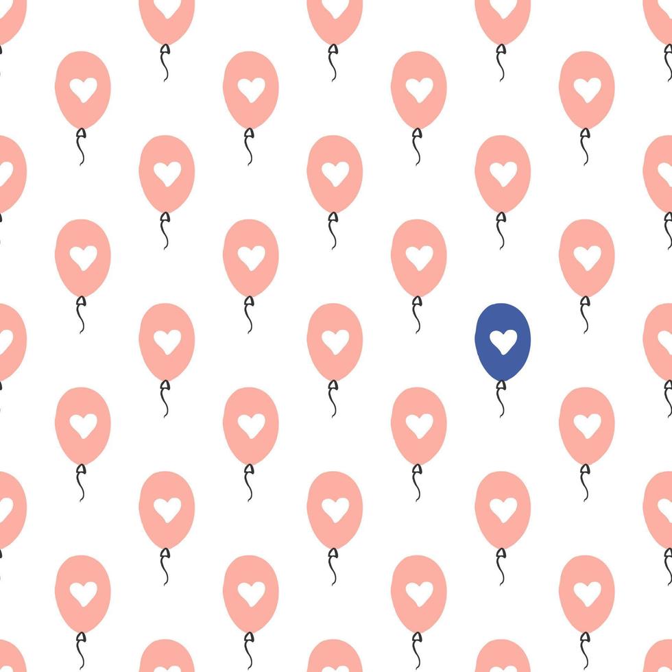 balões cor de rosa com um padrão sem emenda de coração. padrão minimalista para dia dos namorados. fundo vetorial para impressão e decoração vetor