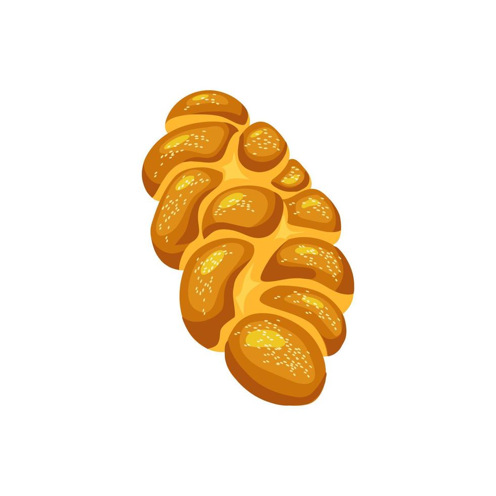 Challah. pão de sábado em fundo isolado. pão trançado judaico de férias. ilustração em vetor dos desenhos animados de comida.