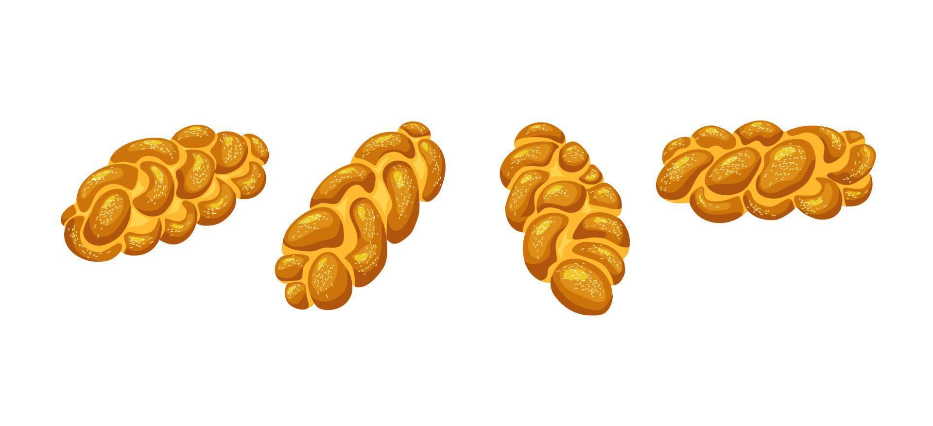 challah, pão trançado judaico de férias. pão de sábado em um fundo branco e isolado. ilustração vetorial de desenho animado de comida vetor