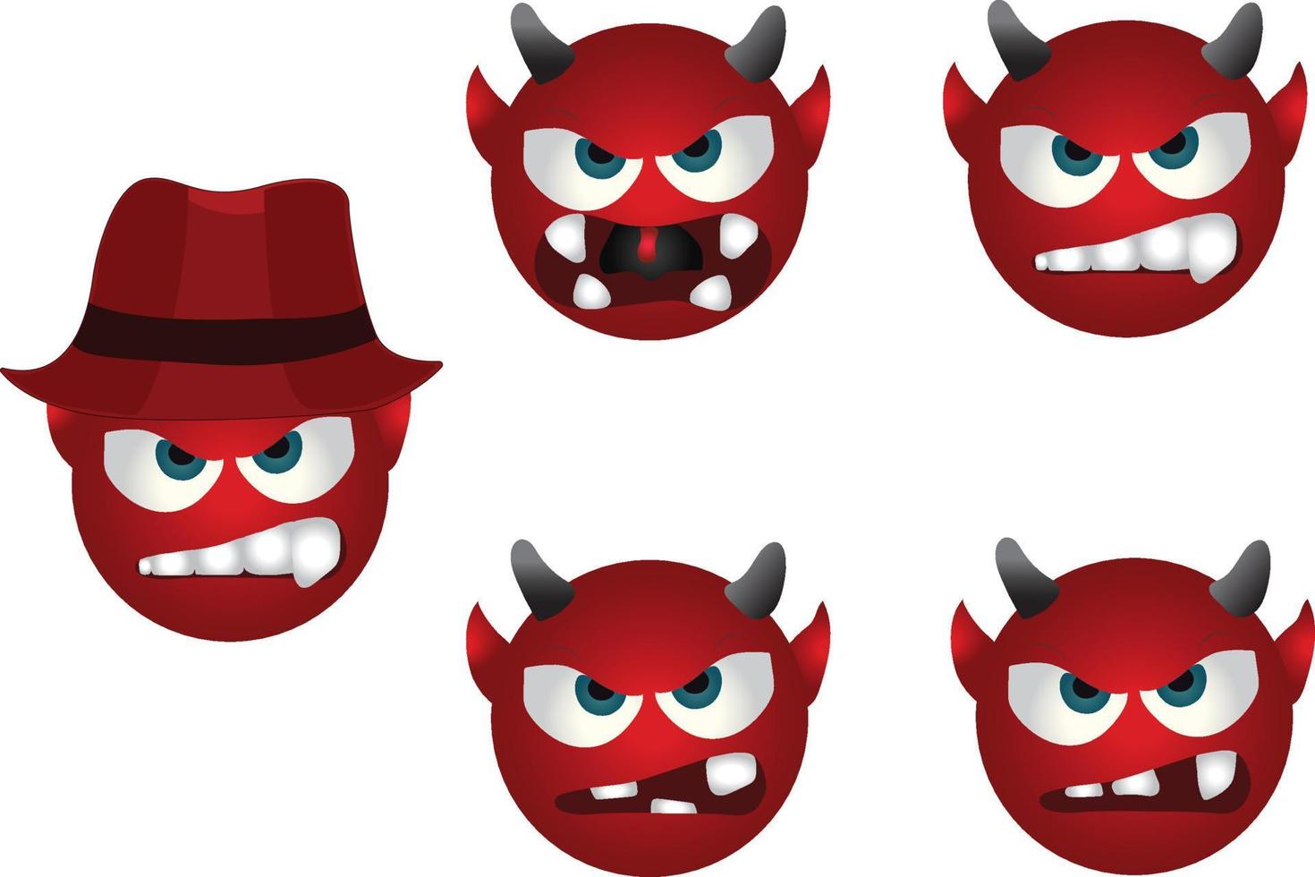 conjunto de vetores emoji demônio. emojis coleção de personagens de mascote vermelho de halloween isolada em fundo branco para elementos de design gráfico. ilustração vetorial profissional