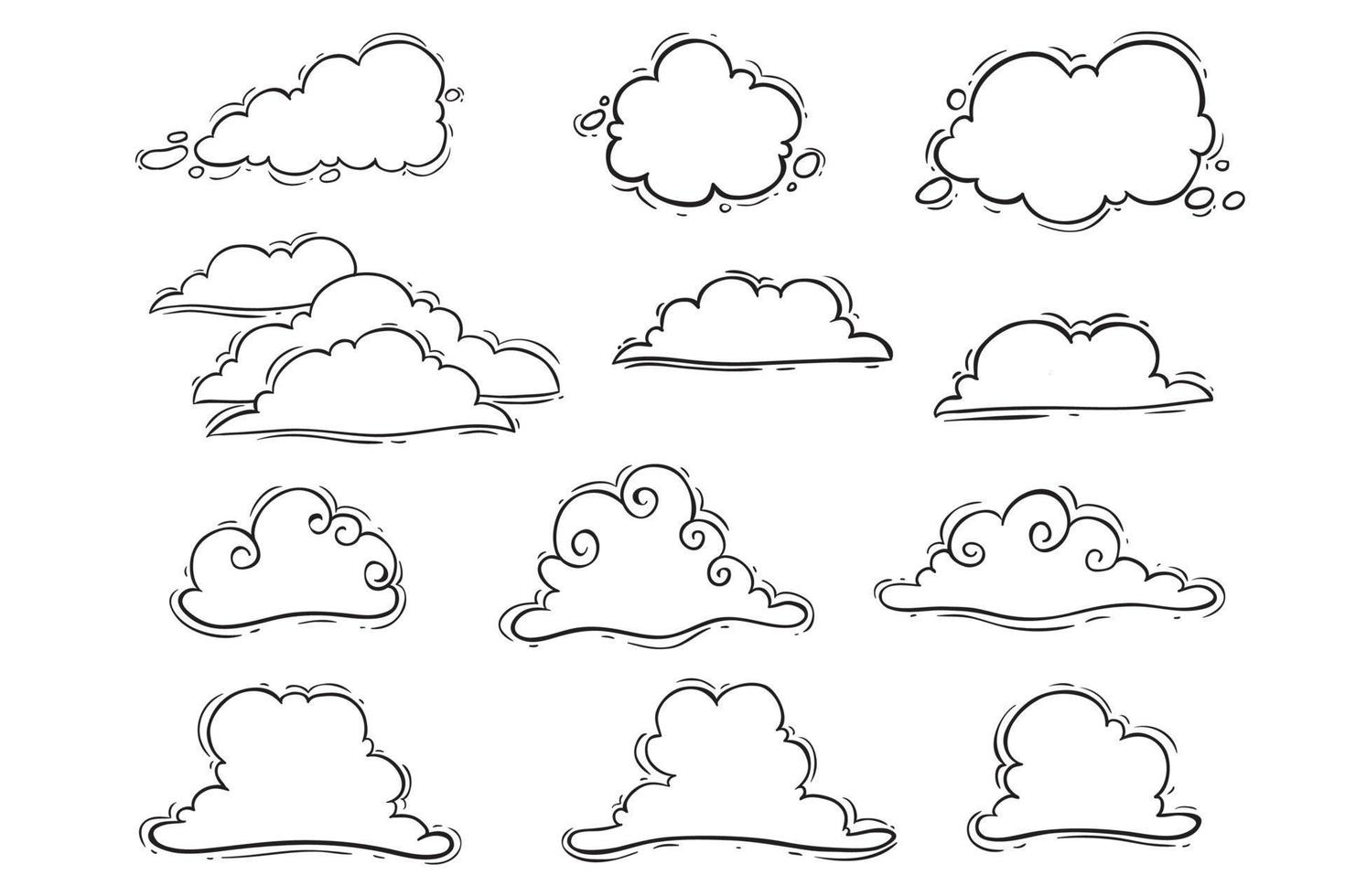 coleção de nuvem desenhada à mão ou esboço em fundo branco vetor
