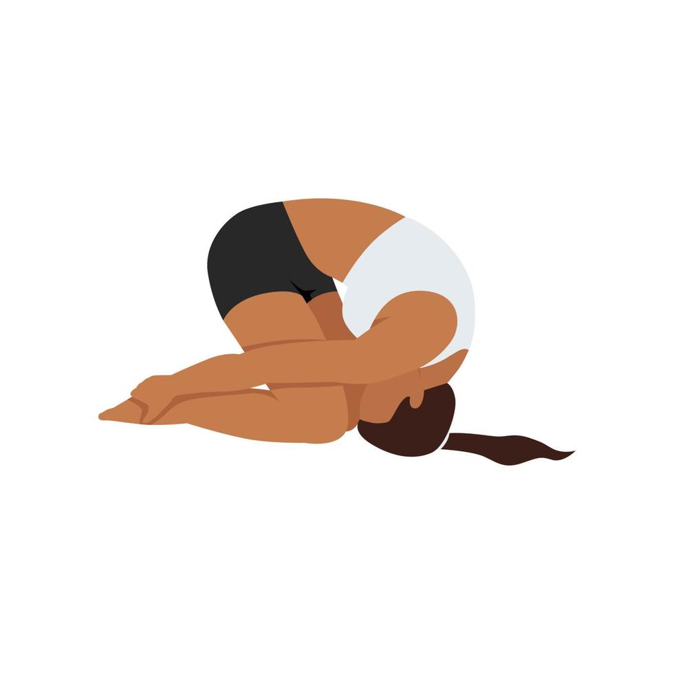 mulher fazendo pose de coelho exercício sasangasana. ilustração vetorial plana isolada no fundo branco vetor