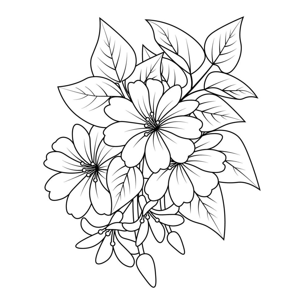 página para colorir flor de clipart de contorno preto e branco para elemento de impressão vetor