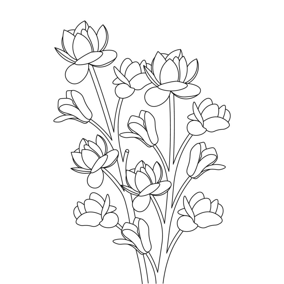 flores para colorir impressão de página ilustração botânica design de contorno vetor