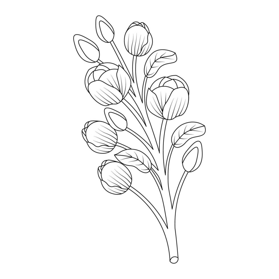 flores botânicas ilustração de página para colorir impressão de desenho de linha design de contorno vetor