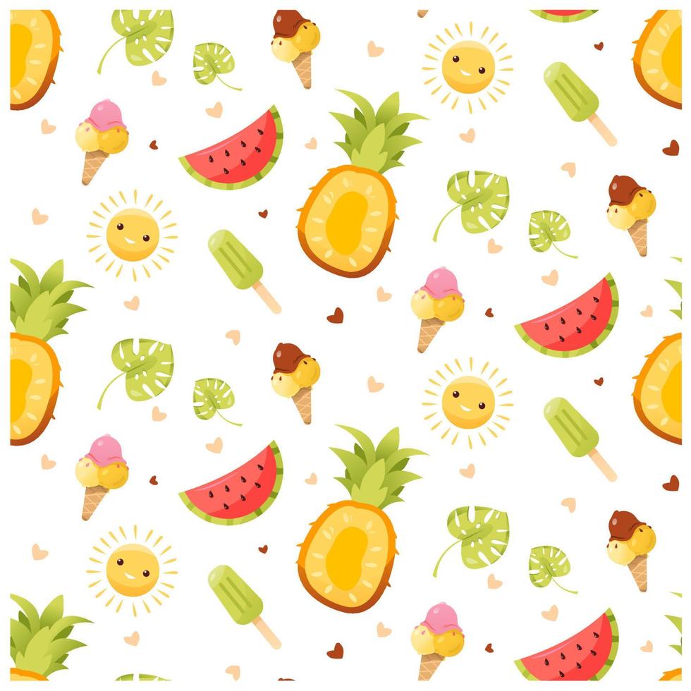 sem costura padrão com frutas e sorvete. padrão de verão. fundo de verão brilhante. ilustração vetorial vetor