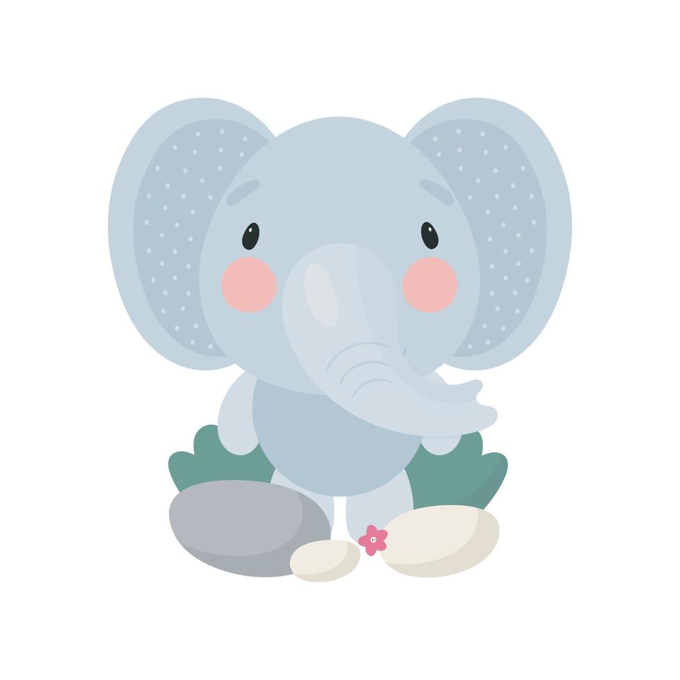 elefante fofo. estilo de desenho animado. ilustração vetorial. para cartão, cartazes, banners, livros infantis, impressão na embalagem, impressão em roupas, tecidos, papel de parede, têxteis ou pratos. vetor