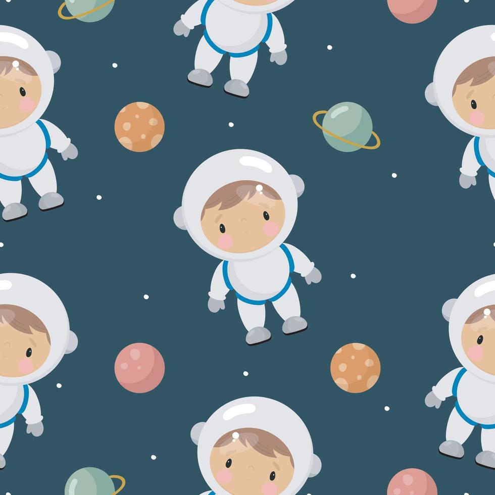 padrão perfeito com astronauta. ilustração vetorial. para cartão de felicitações, cartazes, banners, o cartão, impressão na embalagem, impressão em roupas, tecido, papel de parede. vetor