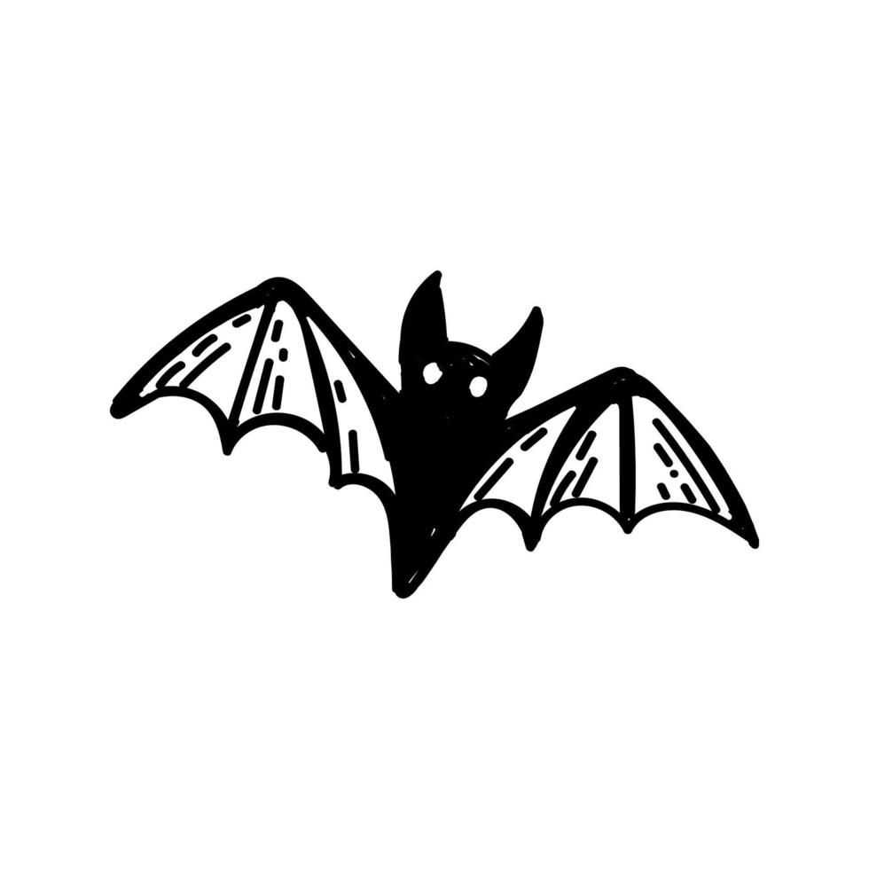um morcego para o halloween, desenhado em estilo doodle. um símbolo de vampiros. animal sugador de sangue. elemento vetorial para o dia das bruxas vetor