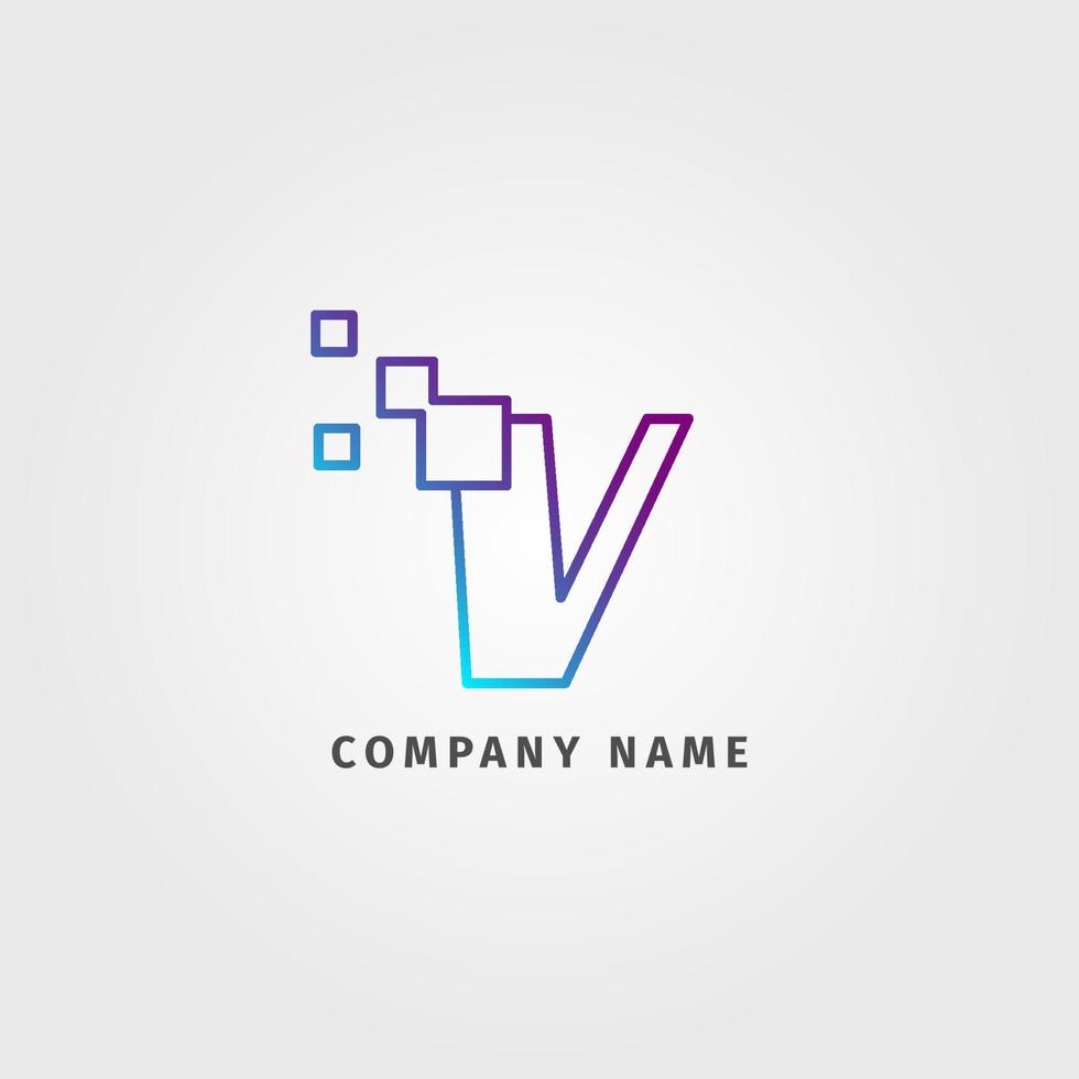 decoração de letra v pixel de logotipo moderno para empresa de serviços digitais vetor