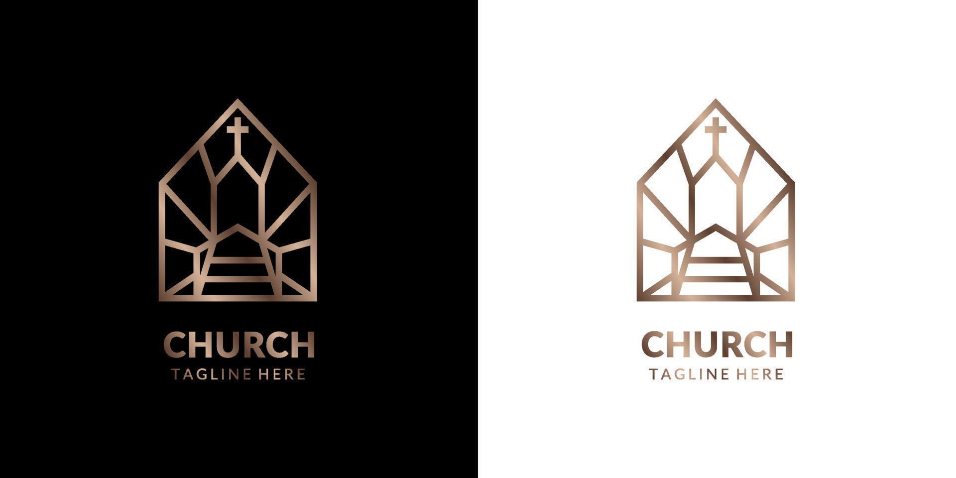 logotipo de construção de igreja de arte de linha abstrata minimalista e elegante para oração ou comunidade cristã e católica vetor