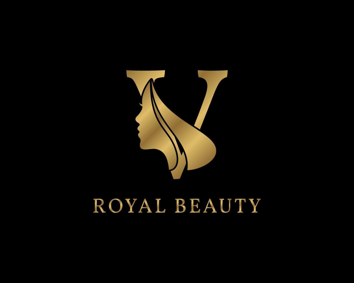 decoração de rosto de beleza letra v luxuosa para logotipo de cuidados de beleza, imagem de marca pessoal, maquiador ou qualquer outra marca e empresa real vetor