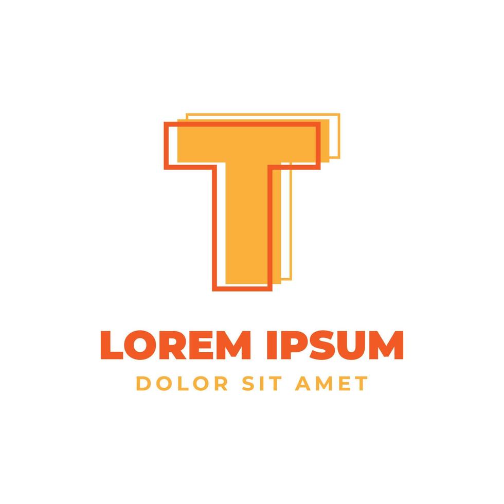 contorno trippy letra t com elemento de design de logotipo de vetor alfabético de cor brilhante fresca