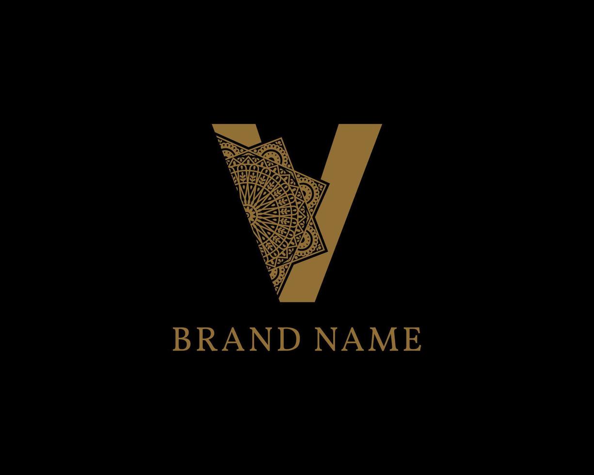 letra v mandala royal vintage logotipo decorativo vetor