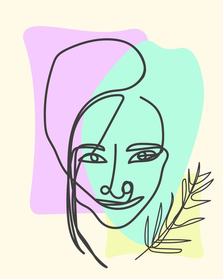 doodle abstrato rosto mulher sorriso decoração contemporânea de arte de linha emocional para web ou elemento de impressão vetor
