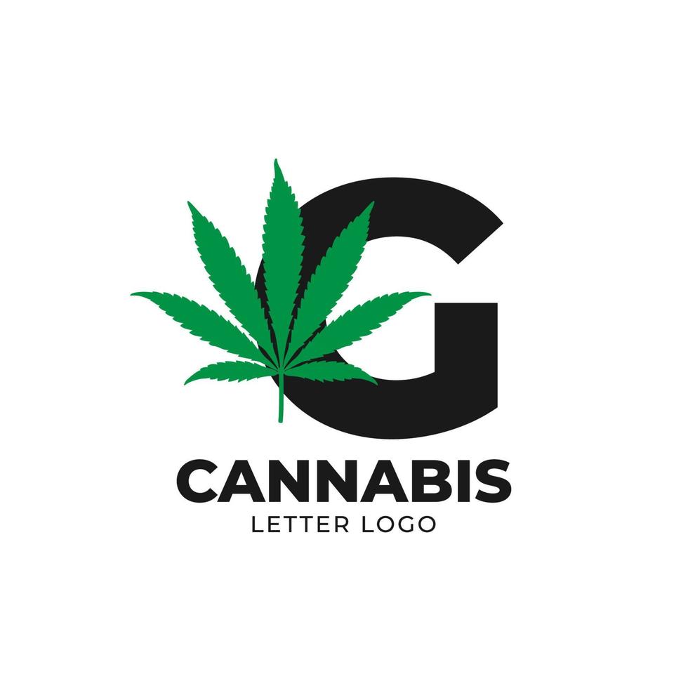 letra g com elemento de design de logotipo de vetor de folha de cannabis