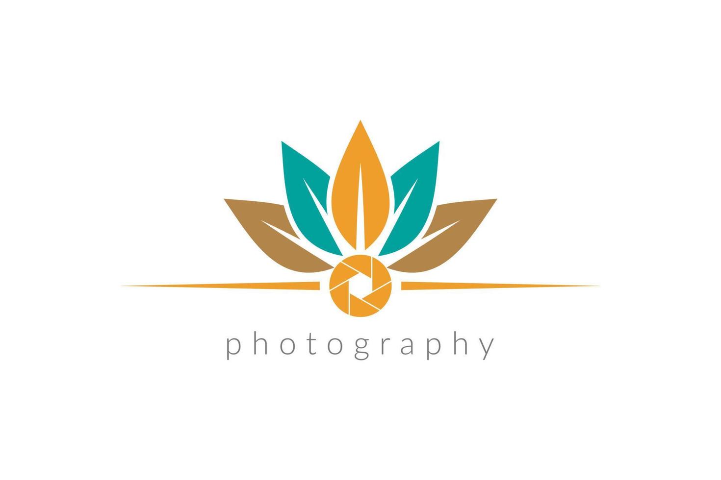 folhas e lente com logotipo de fotografia de tema rústico de cor da natureza vetor