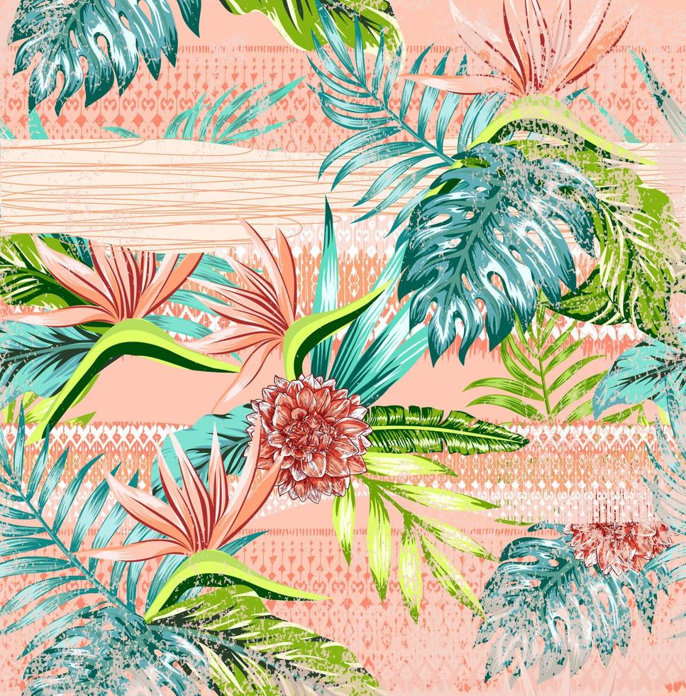 sem costura padrão tribal étnico com folhas de palmeira e folhagem tropical. padrão perfeito para têxteis e decoração vetor