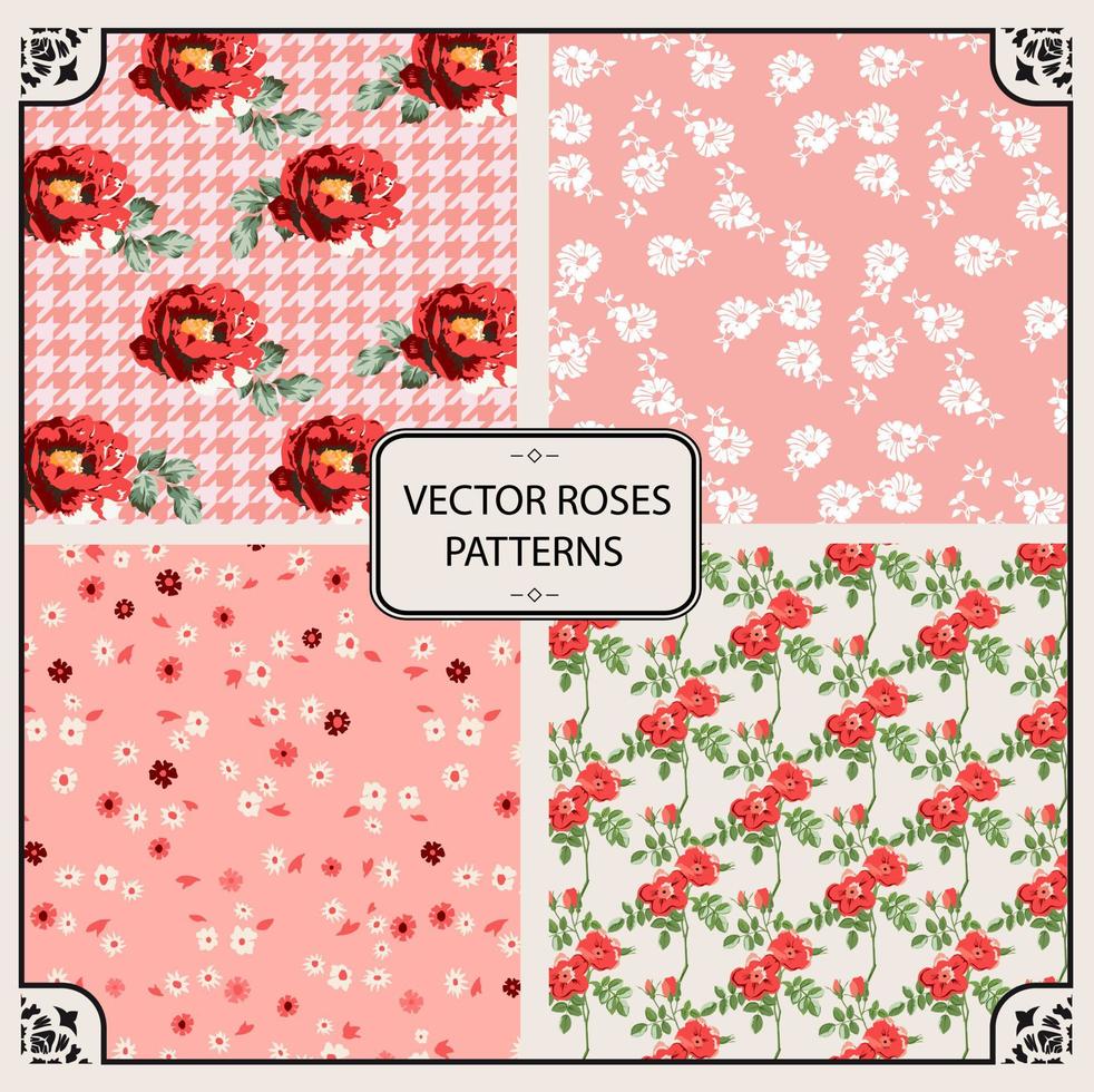 conjunto de padrões de repetição com motivos florais simples. padrões de superfície para decorar. padrões florais vetor