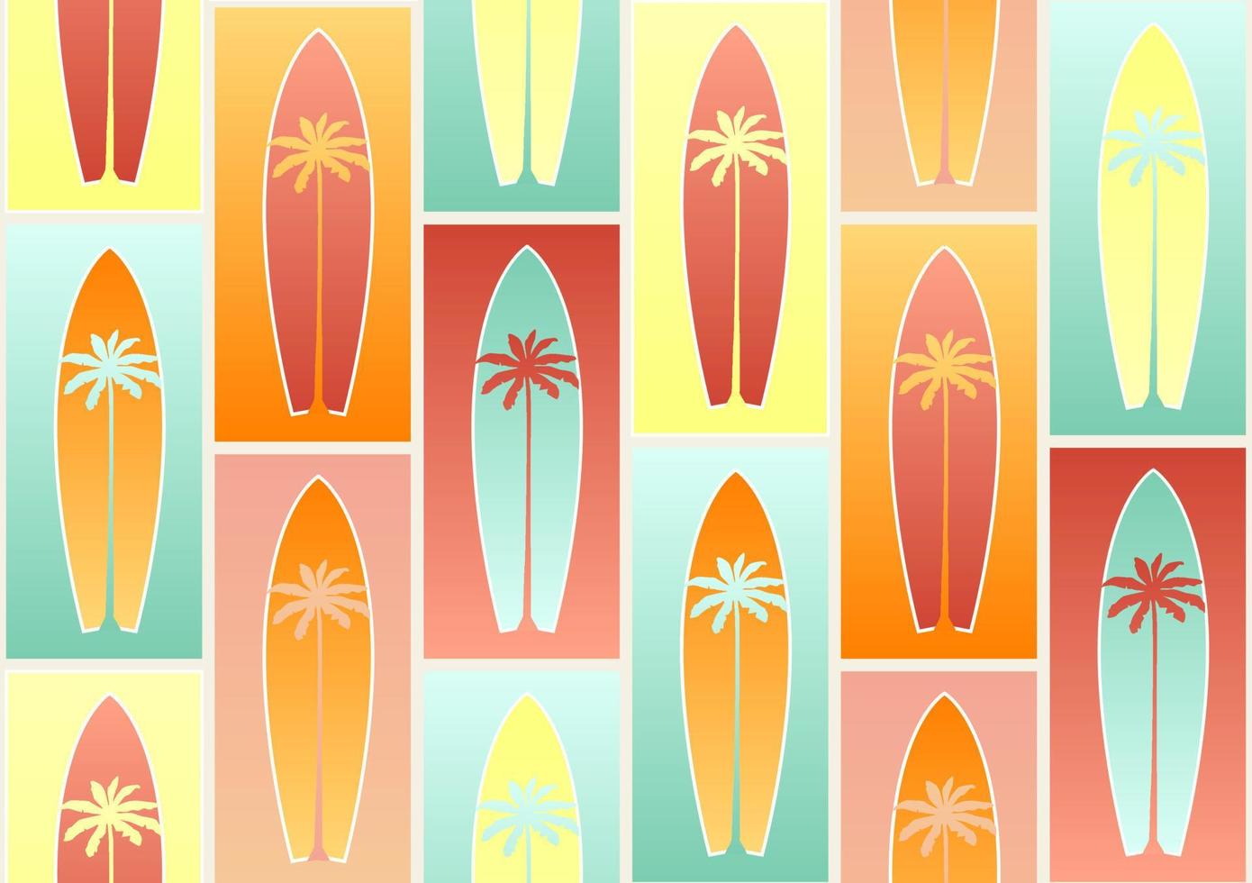 design de padrão com pranchas de surf, gradientes coloridos e bonitos da moda para decoração de verão vetor