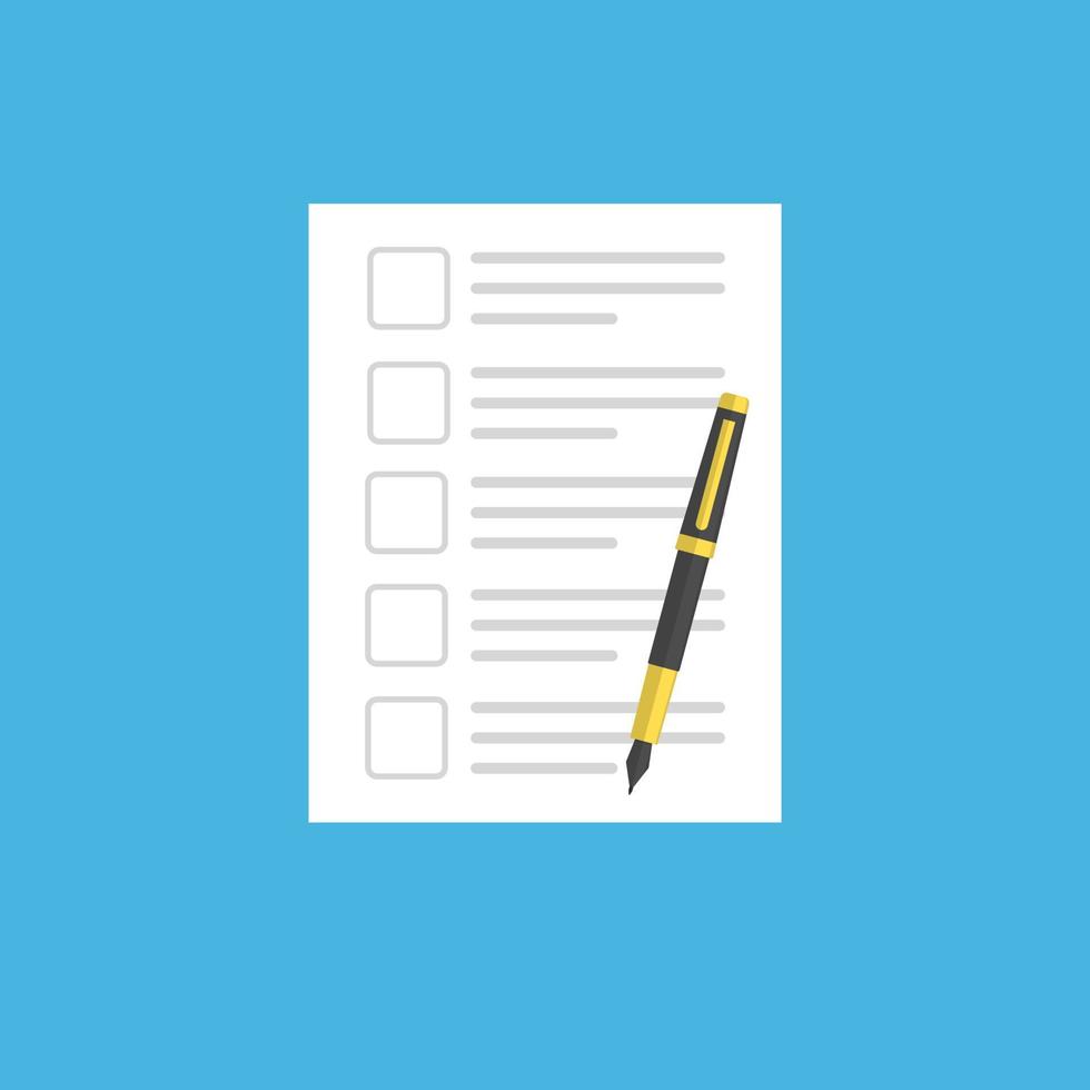 documento ou checklist e caneta. vetor