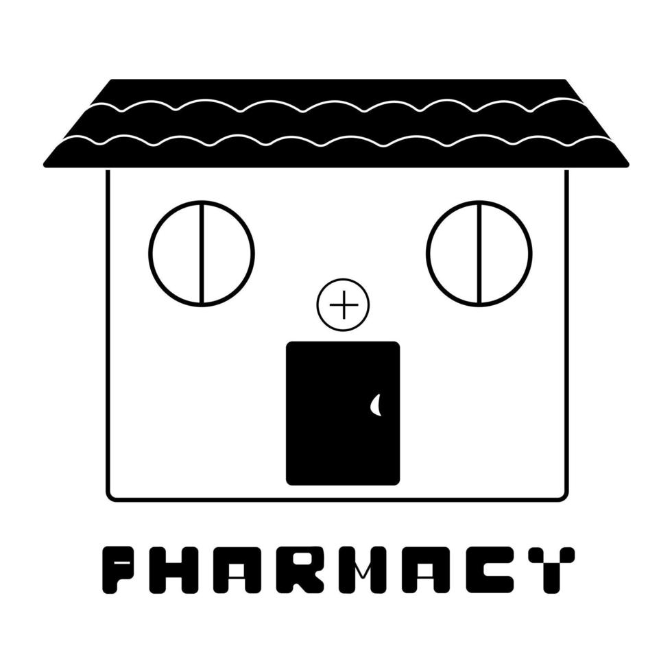 farmácia, prédio preto e branco vetor