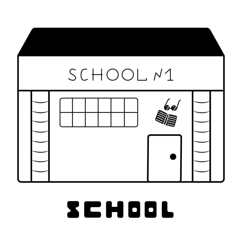 escola, prédio preto e branco vetor