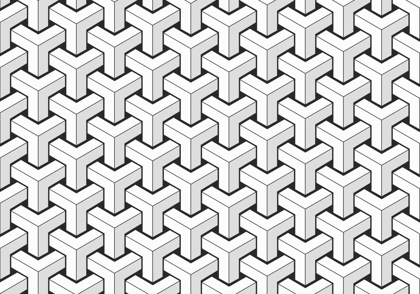 cubos isométricos abstratos formam padrão sem emenda com fundo de cor preto e branco. vetor