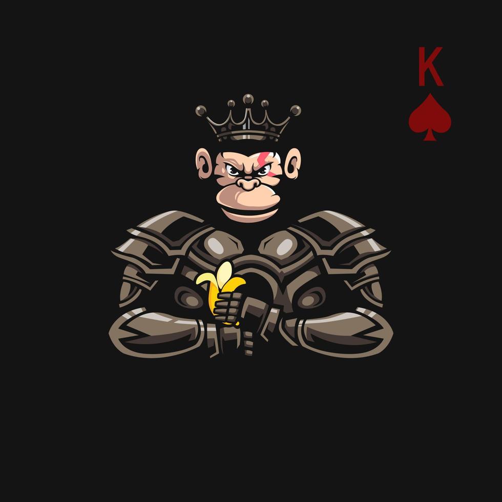 ilustração do rei macaco vestindo armadura enquanto carregava uma banana vetor