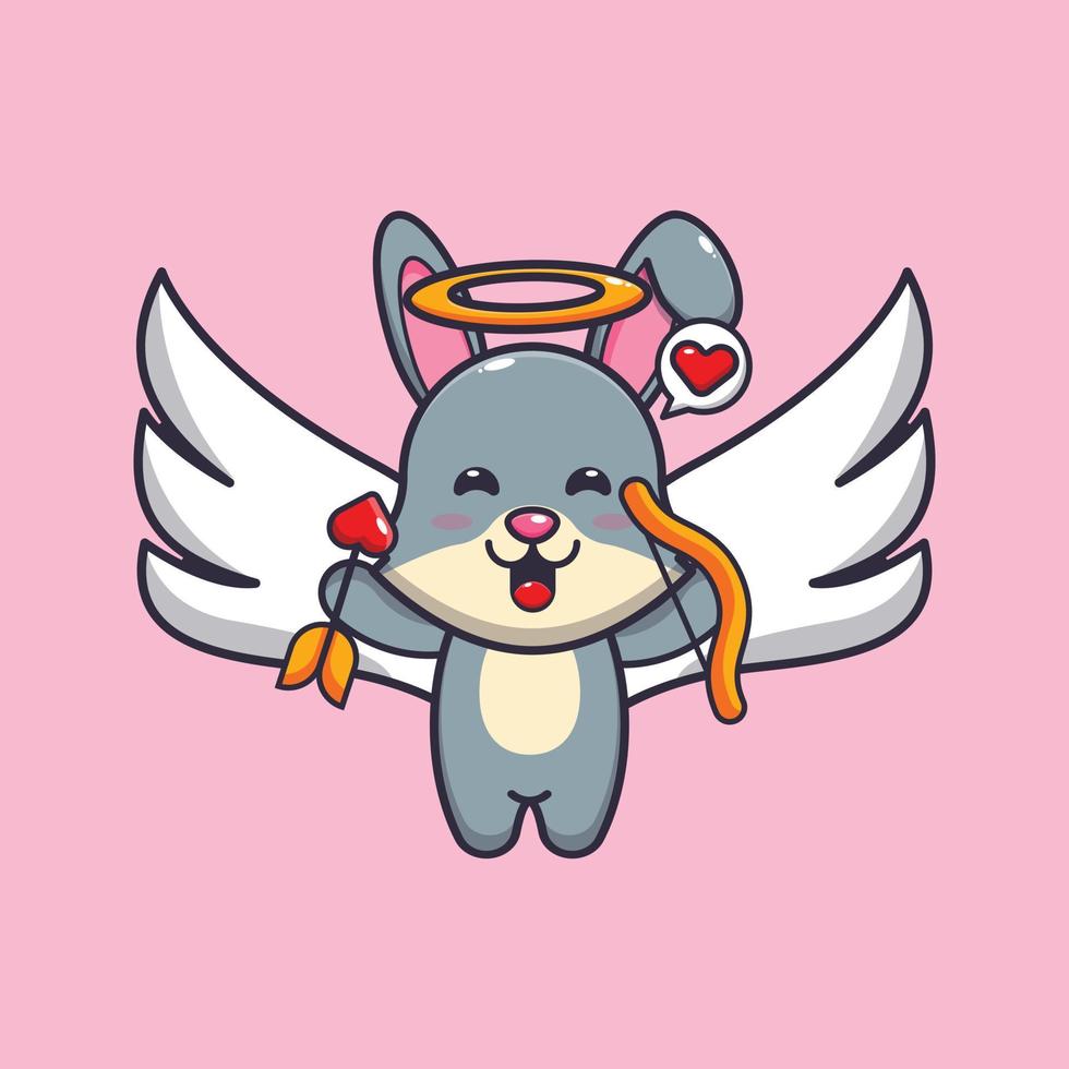 personagem de desenho animado bonito coelho cupido segurando a seta do amor vetor