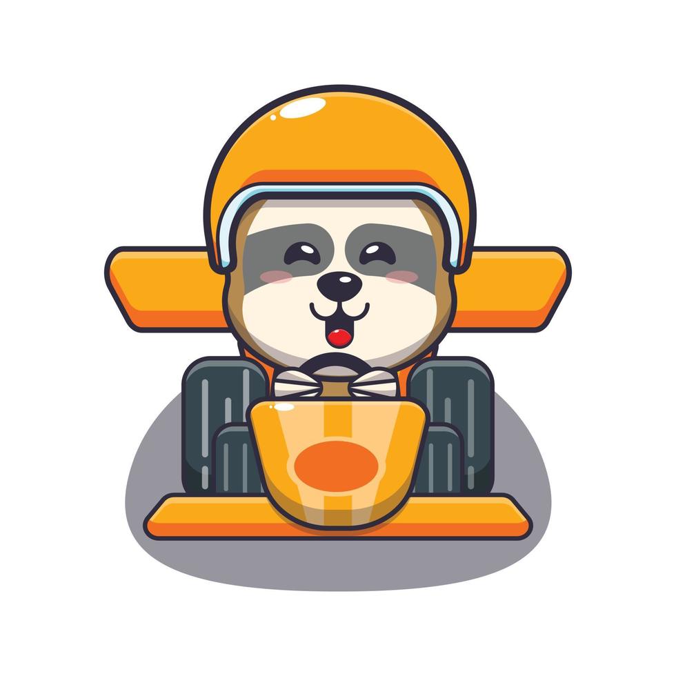 personagem de desenho animado de mascote preguiça bonito andando de carro de corrida vetor